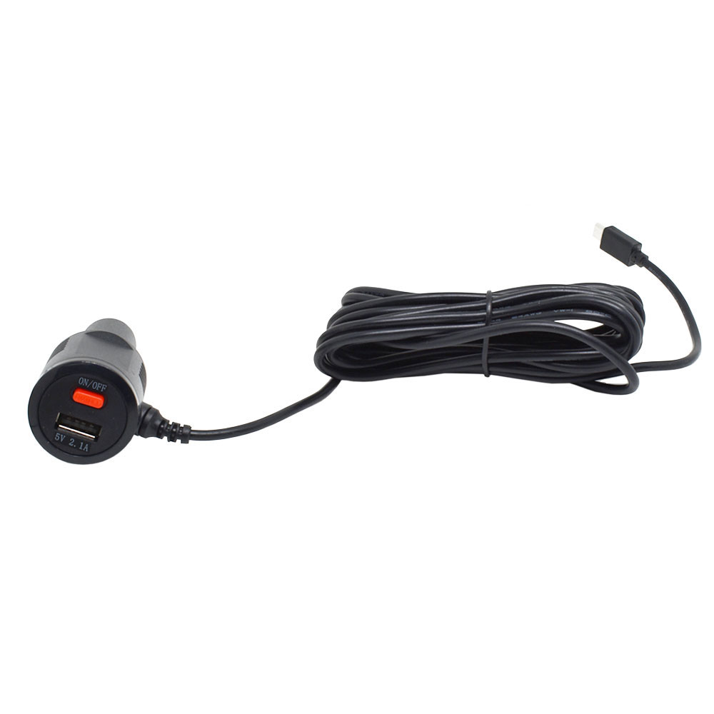 Universal Cigarette Lighter Power Cable for Dash Camera, with USB Charger and Switch Button